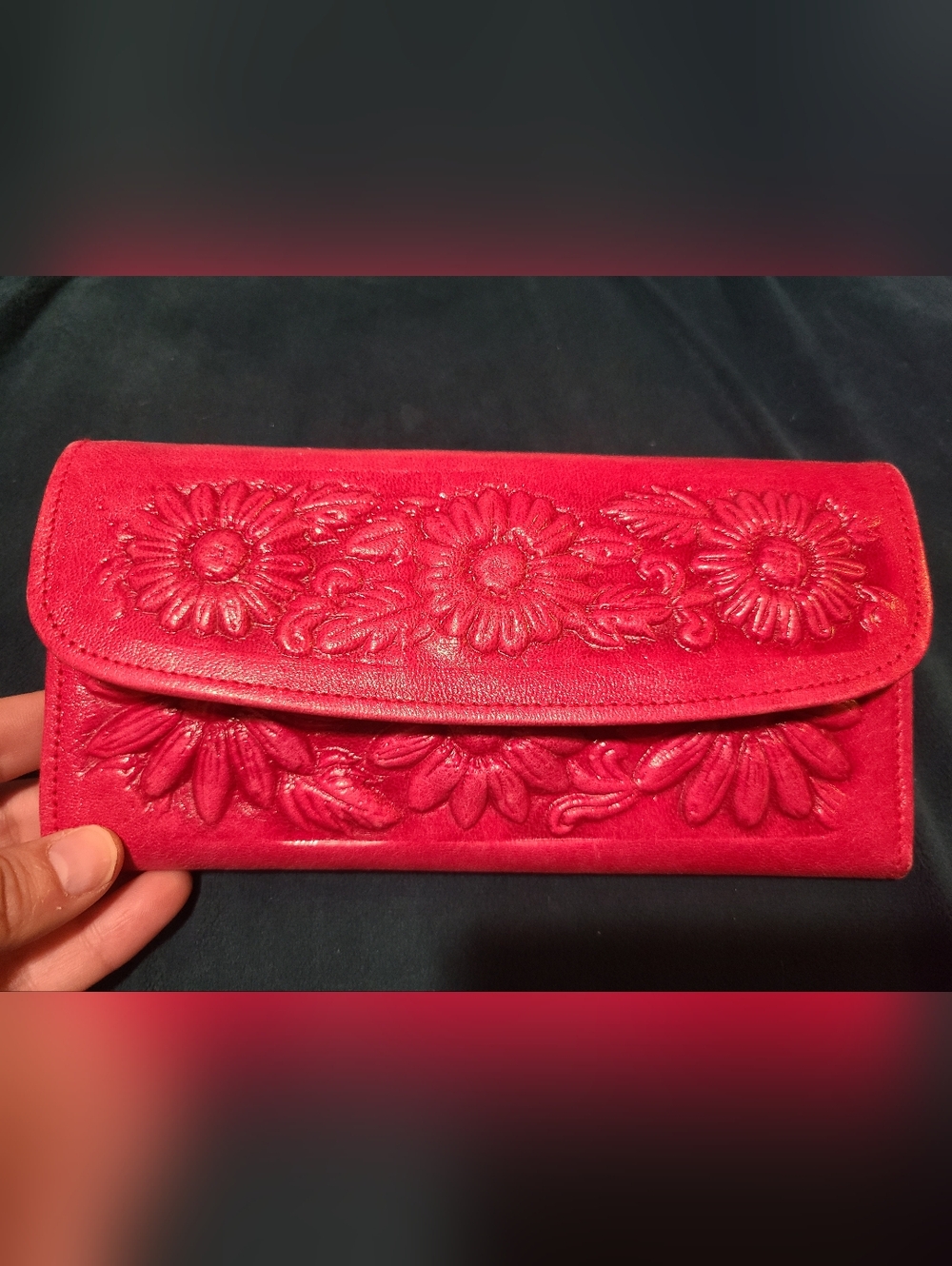 Hot Pink Floral Embossed Fuax Leather Clutch Wallet - Women Bags